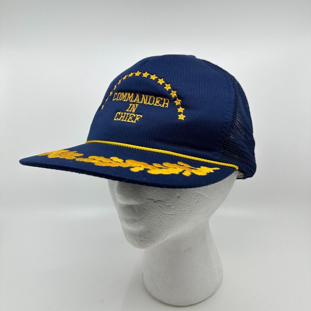 Vintage Commander In Chief J Hats Trucker Hat Blue US Military Streetwear‎ Retro